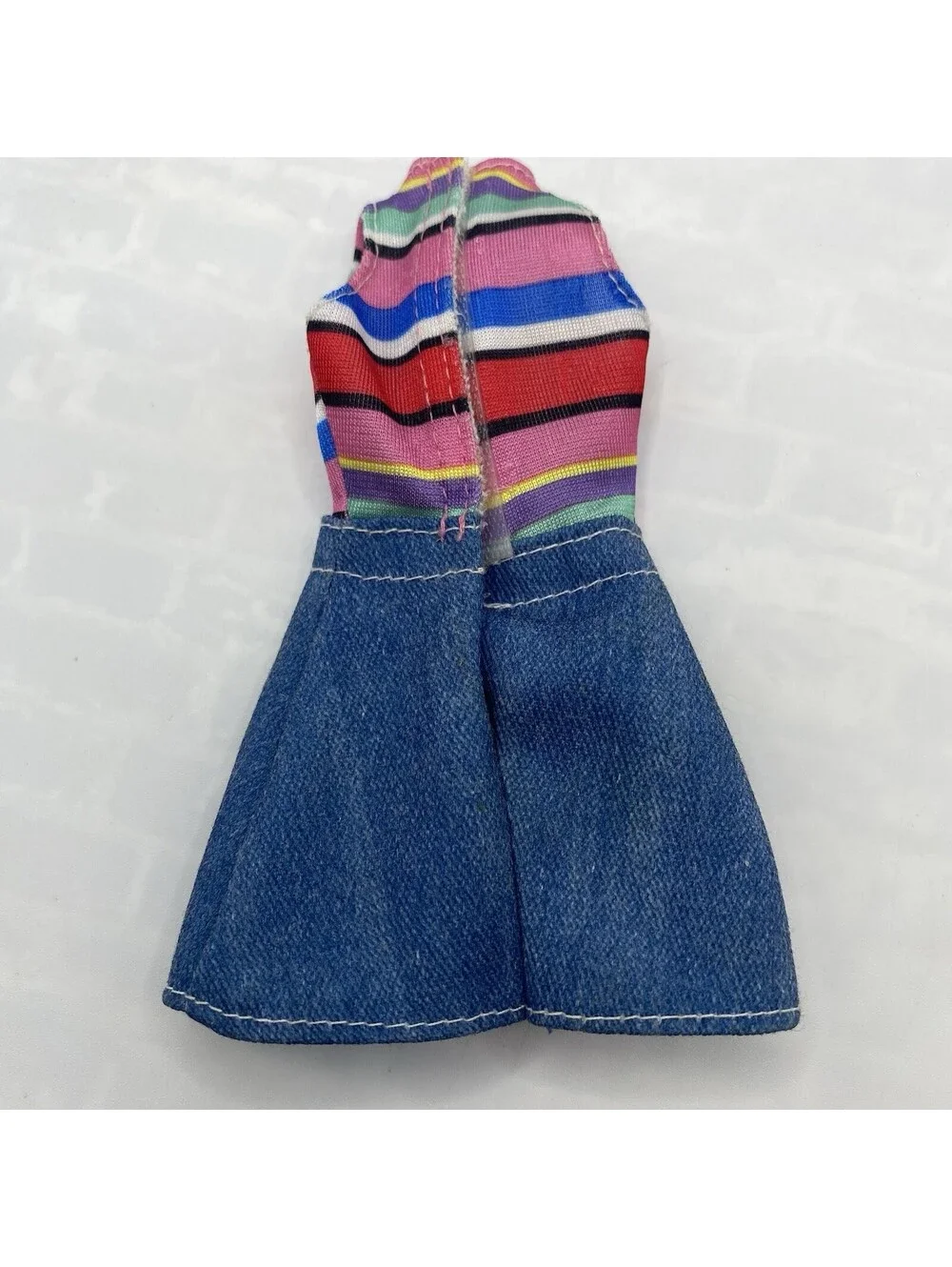 Barbie Dress- Rainbow Striped Jean Halter Dress B20